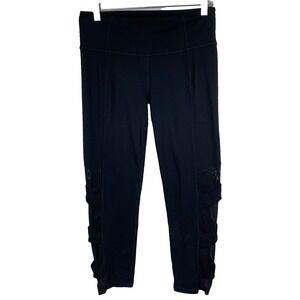 Athleta Mesh Side Criss Cross Leggings Womens Medium Black Athleisure Sports